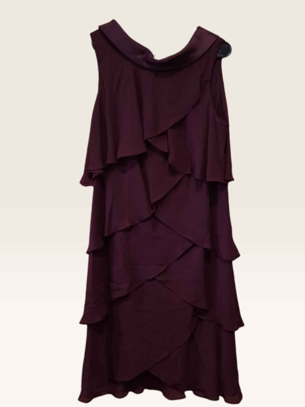 SLNY Burgundy Tiered Ruffle Midi Dress
